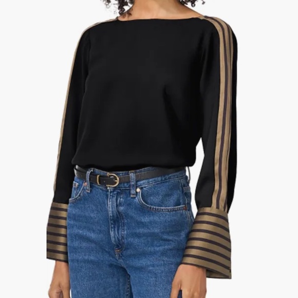 Vince Camuto Tops - NWT VINCE CAMUTO Boat Neck Extended Cuff Shirt Blouse Black Stripe Size Large